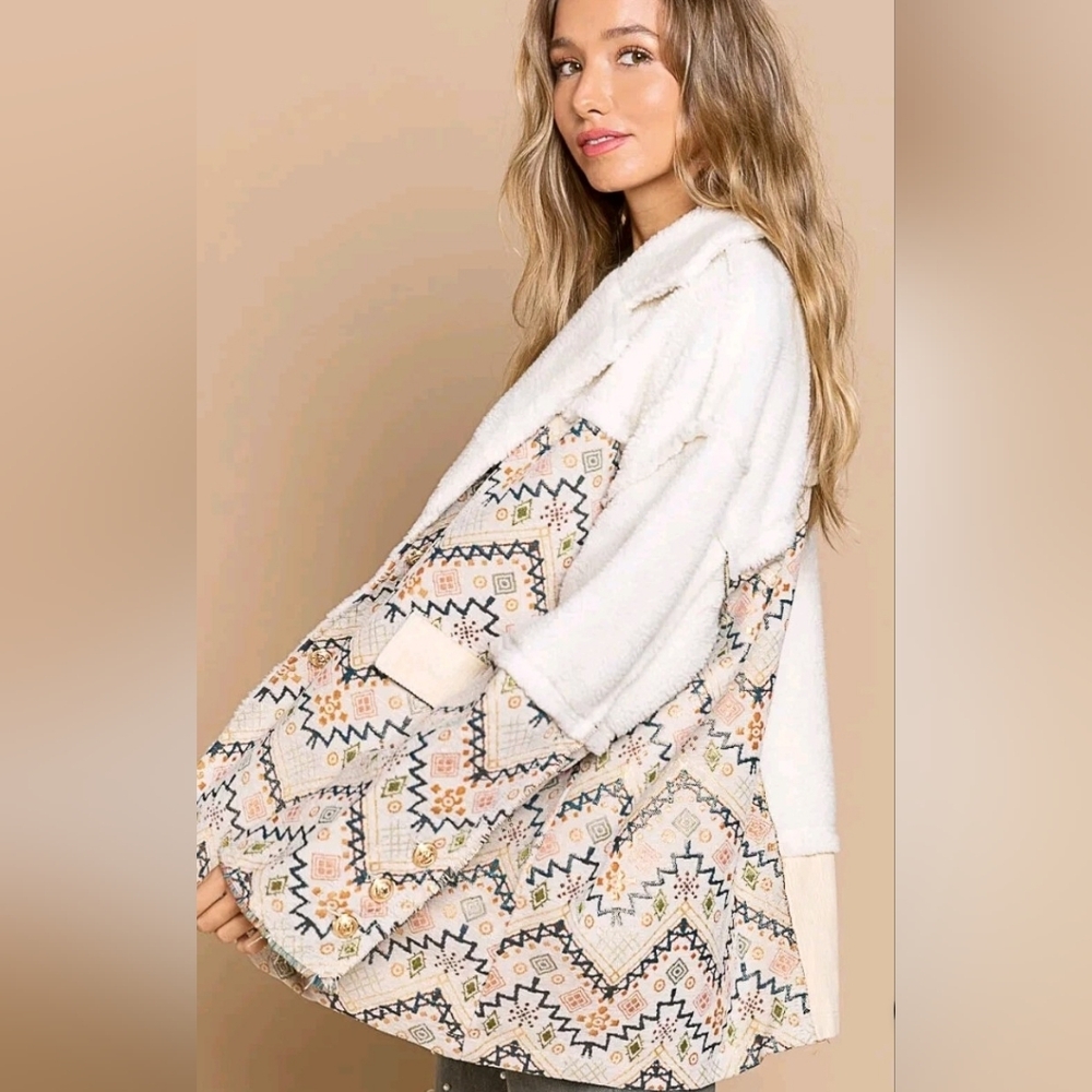 POL NWT Medium Oversized Women's Patchwork Teddy … - image 2